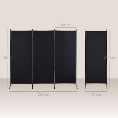 Paravent 3 panneaux sur pied brise-vue séparateur métal époxy polyester haute densité noir