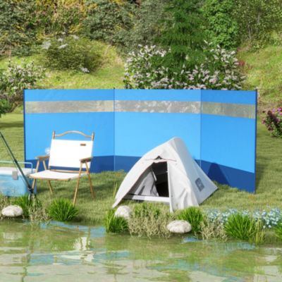 Paravent brise-vue camping plage portable pliable avec sac de transport et poteaux acier dim. 440L x 140H cm bleu