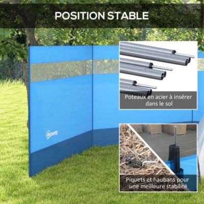 Paravent brise-vue camping plage portable pliable avec sac de transport et poteaux acier dim. 440L x 140H cm bleu