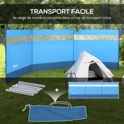 Paravent brise-vue camping plage portable pliable avec sac de transport et poteaux acier dim. 440L x 140H cm bleu