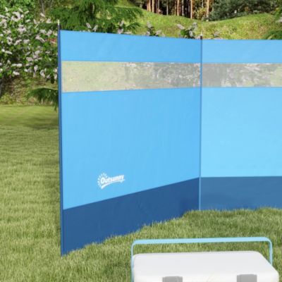 Paravent brise-vue camping plage portable pliable avec sac de transport et poteaux acier dim. 440L x 140H cm bleu
