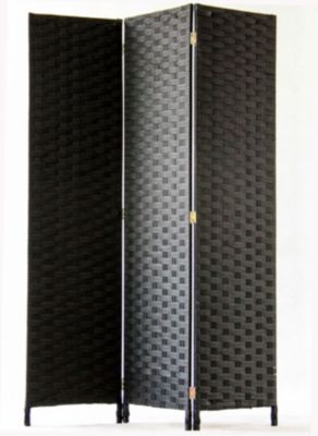 Paravent de 3 pans tressé en fibres naturelles coloris noir - Dim : H180 x 135 cm