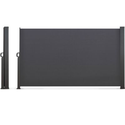 Paravent double extérieur rétractable 160 x 600 cm gris anthracite toile anti-UV déperlante avec enrouleur auto