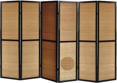 Paravent en bois noir et bambou de 6 pans