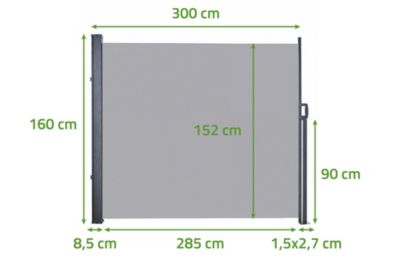Paravent extérieur rétractable PILAT 3x1,6 m gris clair