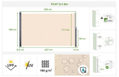 Paravent extérieur rétractable PILAT 5x1,8 m beige