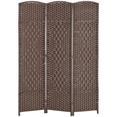 Paravent intérieur 3 panneaux pliables en bois séparateur de pièce style bohème tissé chocolat