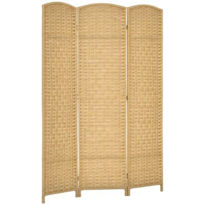 Paravent intérieur 3 panneaux pliables en bois séparateur de pièce style bohème tissé naturel