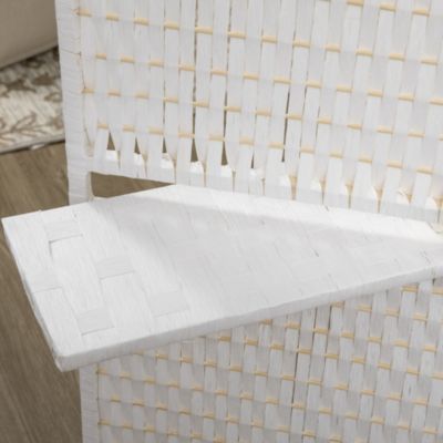 Paravent intérieur 4 panneaux 2 étagères pliables séparateur de pièce bois de pin bambou fibres de papier tressée blanc paille