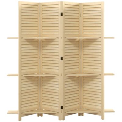 Paravent intérieur 4 panneaux 3 étagères pliables séparateur de pièce portes persiennes bois de paulownia naturel