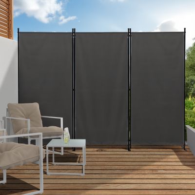 Paravent intérieur et extérieur sur pieds 3 panneaux 250 x 180 cm gris anthracite séparateur store latéral