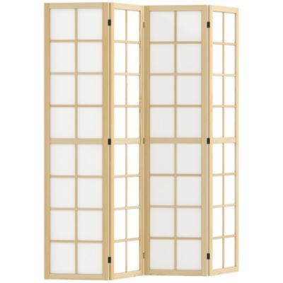 Paravent intérieur pliable 4 panneaux 160 x 170 cm séparateur de pièce bois pin non tissé blanc
