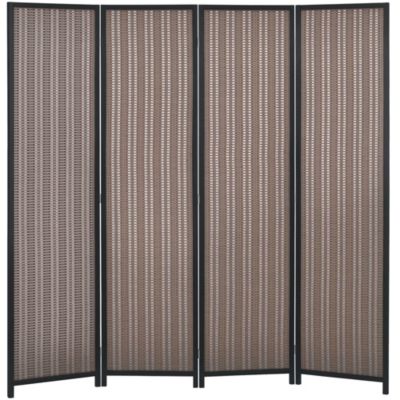 Paravent intérieur séparateur de pièce pliable 4 panneaux dim. 180L x 180H cm bois pin bambou coton marron