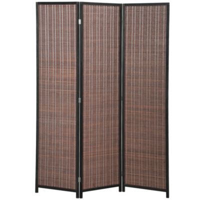 Paravent interieur en bois 3 panneaux 135 x 180 cm séparateur de pièce pliable bois brun noir