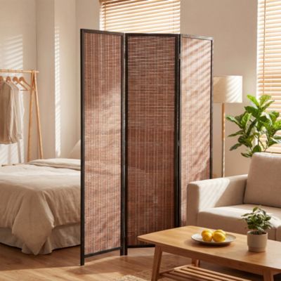 Paravent interieur en bois 3 panneaux 135 x 180 cm séparateur de pièce pliable bois brun noir