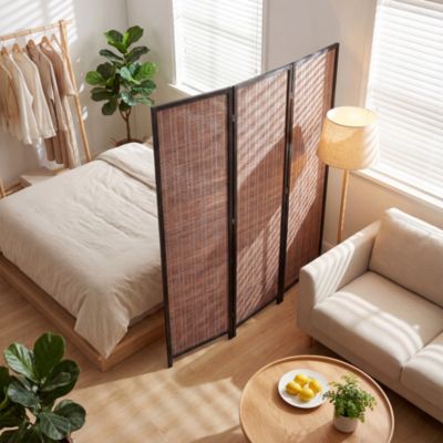 Paravent interieur en bois 3 panneaux 135 x 180 cm séparateur de pièce pliable bois brun noir