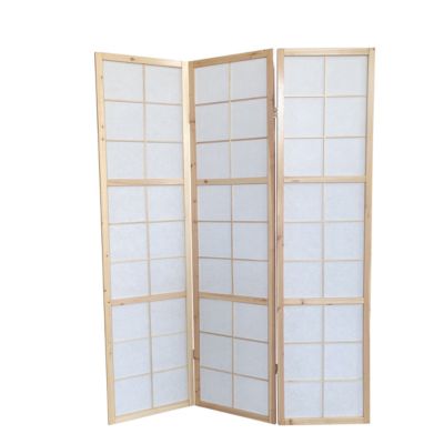 Paravent japonais bois naturel, séparateur de pièce 3 pans - Hauteur 175 cm x Longueur 132 cm
