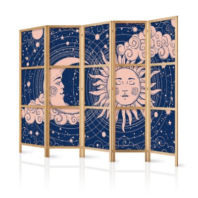 Paravent japonais -Illustration du Soleil et de la LuneMarine