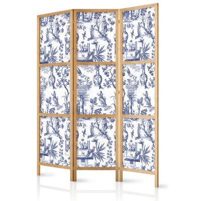 Paravent japonais -Motif Bleu à Motif Grec et Végétal