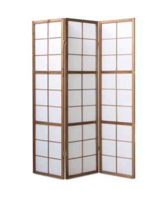 Paravent japonais Shoji en bois brun de 3 pans L132 x H175 x P2 cm
