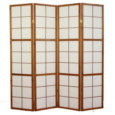 Paravent japonais Shoji en bois brun de 4 pans L176 x H175 x P2 cm