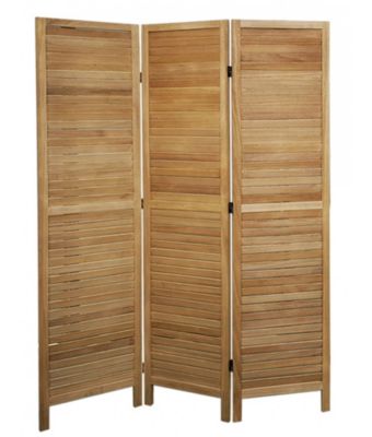 Paravent persienne de 3 pans en bois, coloris brun clair - Dim : H170 x L120cm