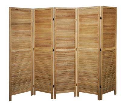 Paravent persienne de 5 pans en bois, coloris brun clair - Dim : H170 x L200cm