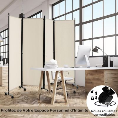 LI-Cloison de Séparation Paravent Pliable 4 Panneaux Crème 160x170x4 cm Tissu[206
