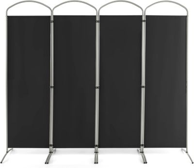 Paravent Pliable à 4 Panneaux Cloison de Séparation avec Support en Métal Retractable Noir