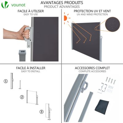 Paravent retractable avec housse de protection 1.8x3m Anthracite