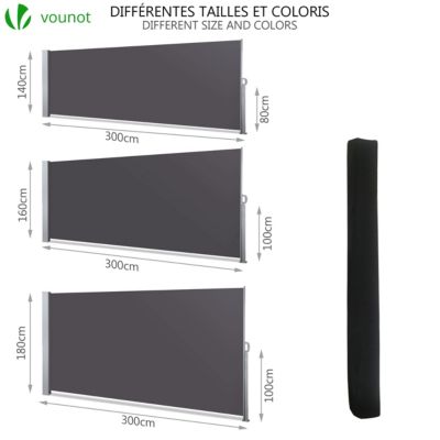 Paravent retractable avec housse de protection 1.8x3m Anthracite