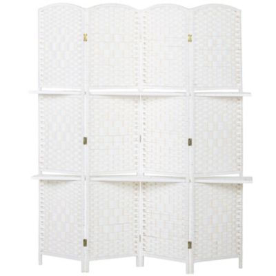 Paravent séparateur de pièce 4 panneaux pliables dim. 160L x 170H cm - 2 étagères - bois fibre papier blanc