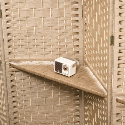 Paravent séparateur de pièce 4 panneaux pliables dim. 160L x 170H cm - 2 étagères - bois fibre papier naturel