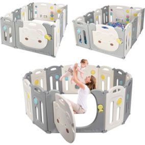 Parc Bebe Pliable avec 12 Panneaux en Plastique Barriere de Securite avec Sac de Rangement en Silicone