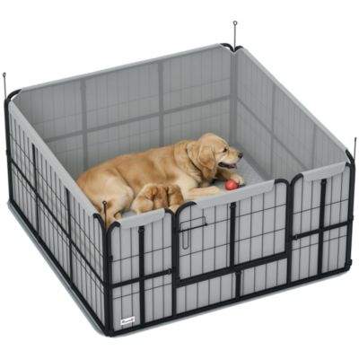 Parc de mise bas pour chien - porte verrouillable, tapis propreté lavable - acier noir