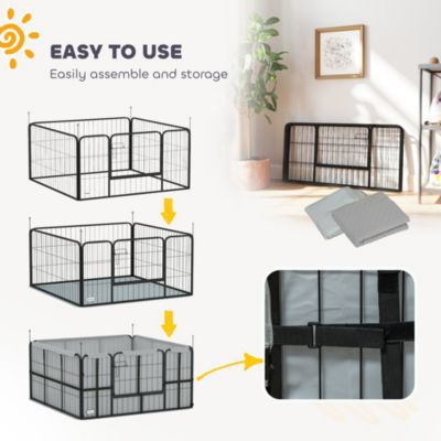 Parc de mise bas pour chien - porte verrouillable, tapis propreté lavable - acier noir