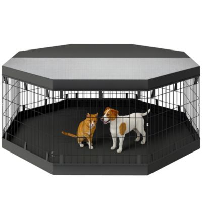 Parc enclos chien modulable intérieur 8 panneaux pliables - porte, bâche bas haut - acier noir