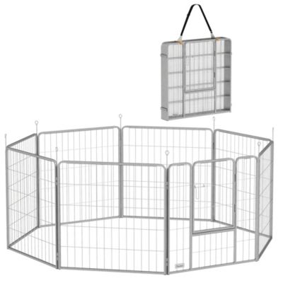 Parc enclos chien modulable pliable 8 panneaux porte verrouillable acier époxy gris
