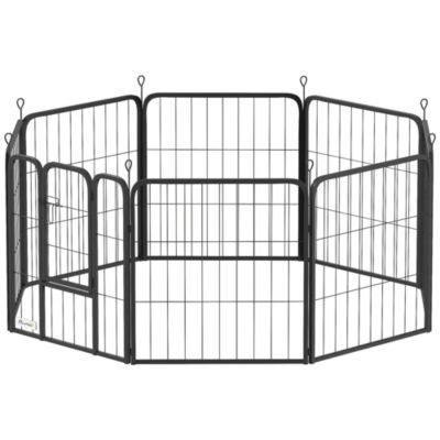 Parc enclos chien modulable pliable 8 panneaux porte verrouillable acier époxy noir