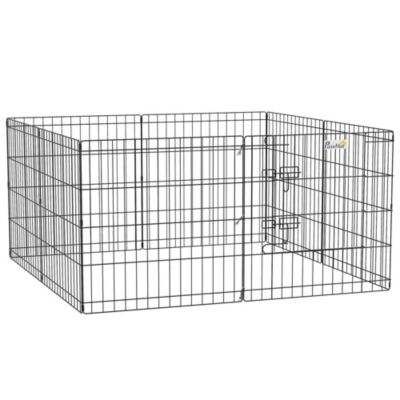 Parc enclos modulable pour chien animaux porte verrouillable 8 panneaux dim. panneau 61L x 61H cm métal noir