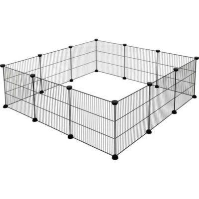 Parc modulable KERBL Hopsi 12 panneaux 35x35 cm métal noir intérieur extérieur