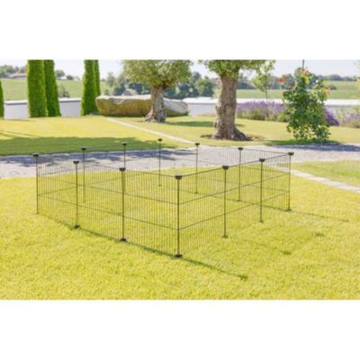 Parc modulable KERBL Hopsi 12 panneaux 35x35 cm métal noir intérieur extérieur