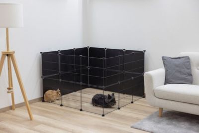 Parc modulable KERBL Hopsi 12 panneaux 35x35 cm métal noir intérieur extérieur