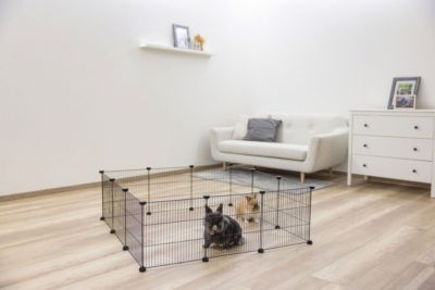 Parc modulable KERBL Hopsi 12 panneaux 35x35 cm métal noir intérieur extérieur