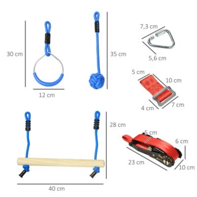 Parcours d'obstacles ninja enfant - 30 accessoires, 10 m de slackline - sac de transport - bleu rouge