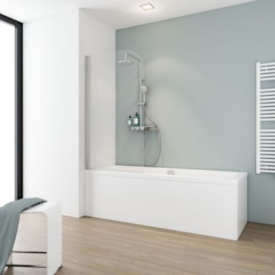 Pare-baignoire 1 volet pivotant 80 x 140 cm, verre transparent, profilé chrome, Schulte Capri