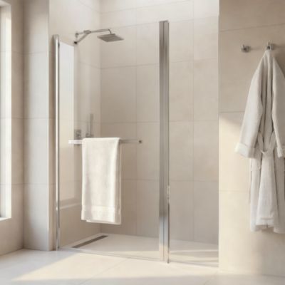Pare-baignoire 1 volet + retour verre transparent anticalcaire GoodHome Nubia H. 150 x l. 124 cm