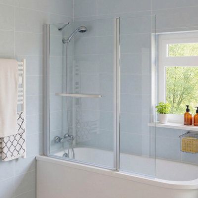 Pare-baignoire 1 volet + retour verre transparent anticalcaire GoodHome Nubia H. 150 x l. 124 cm