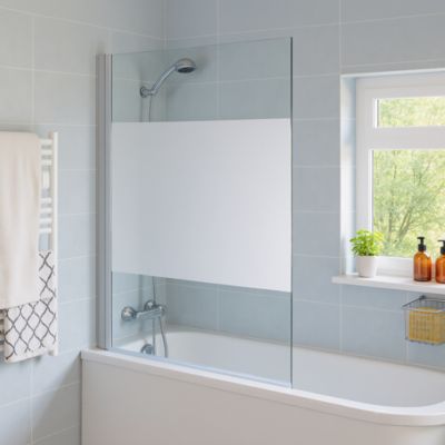 Pare-baignoire 1 volet verre effet dépoli anticalcaire GoodHome Calera H. 140 x l. 85 cm