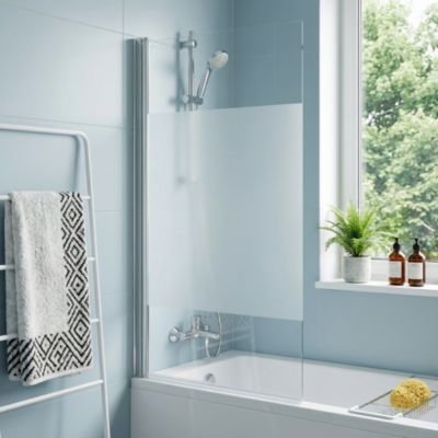 Pare-baignoire 1 volet verre effet dépoli anticalcaire GoodHome Calera H. 140 x l. 85 cm